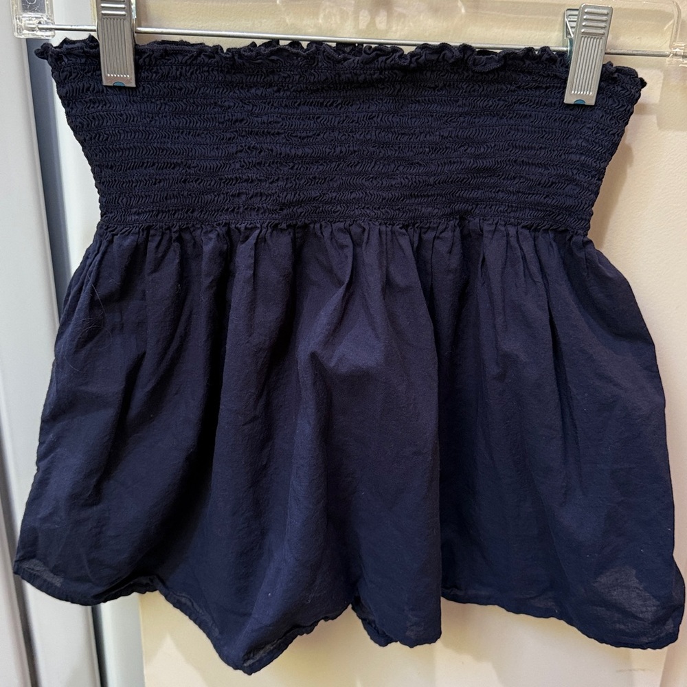 Stark X Navy Blue Smocked cotton Mini Skirt